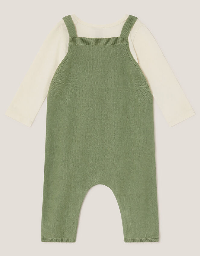 Newborn Fox Cable Knit Dungarees Set, Green (GREEN), large
