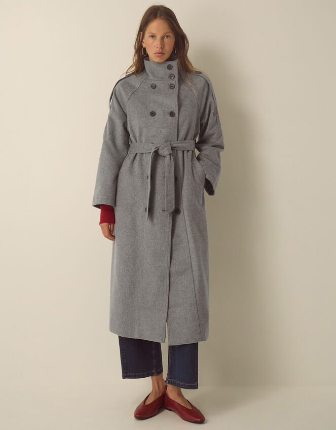 Elise Funnel Neck Wool Blend Coat, Grey (GREY), large