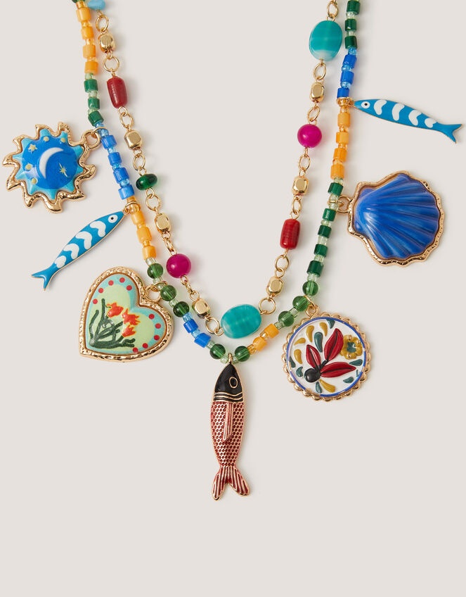 Fish Charm Bead Layered Necklace, , large