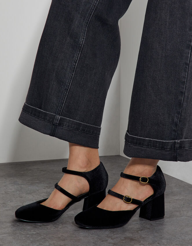 Ruth Velvet Mary Jane Heels, Black (BLACK), large