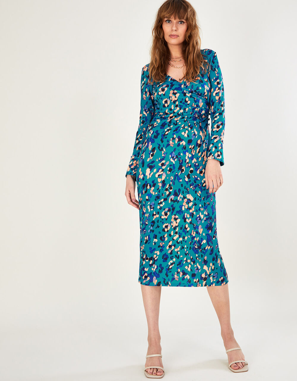Women Dresses | Drape Animal Print Jersey Dress Blue - ZB60066