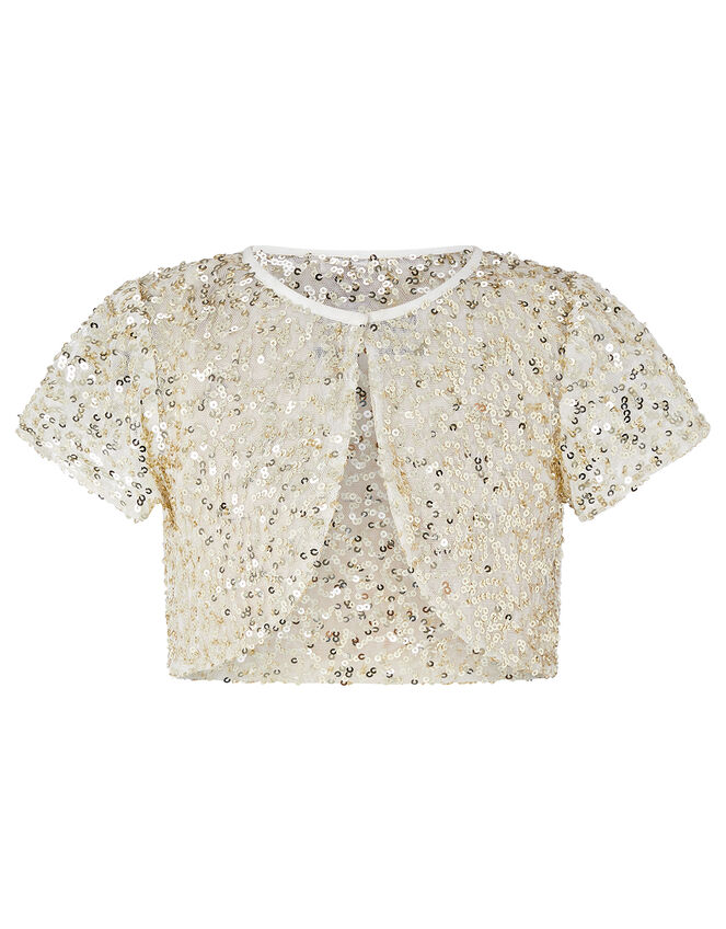 Capelle Pleated Dress with Sequin Cardigan, Ivory (IVORY), large