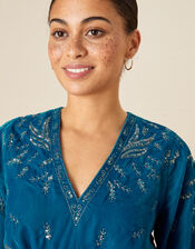 Carly Embroidered Velvet Top, Teal (TEAL), large