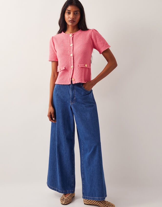 Sami Stitch Short Sleeve Cardigan, Pink (PINK), large