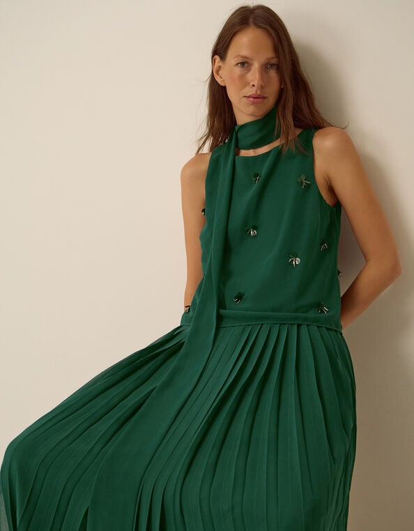 Eva Embellished Maxi Dress & Scarf, Green (DARK GREEN), large