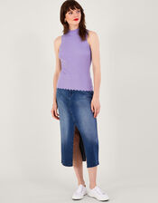 Ribbed Halter Neck Tank Top, Purple (LILAC), large