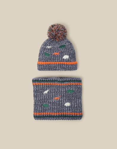 Dino Bobble Hat & Snood Set, Grey (GREY), large