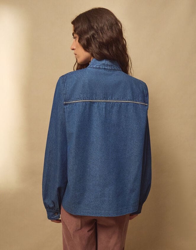East Dolie Embroidered Denim Blouse, Blue (DENIM), large