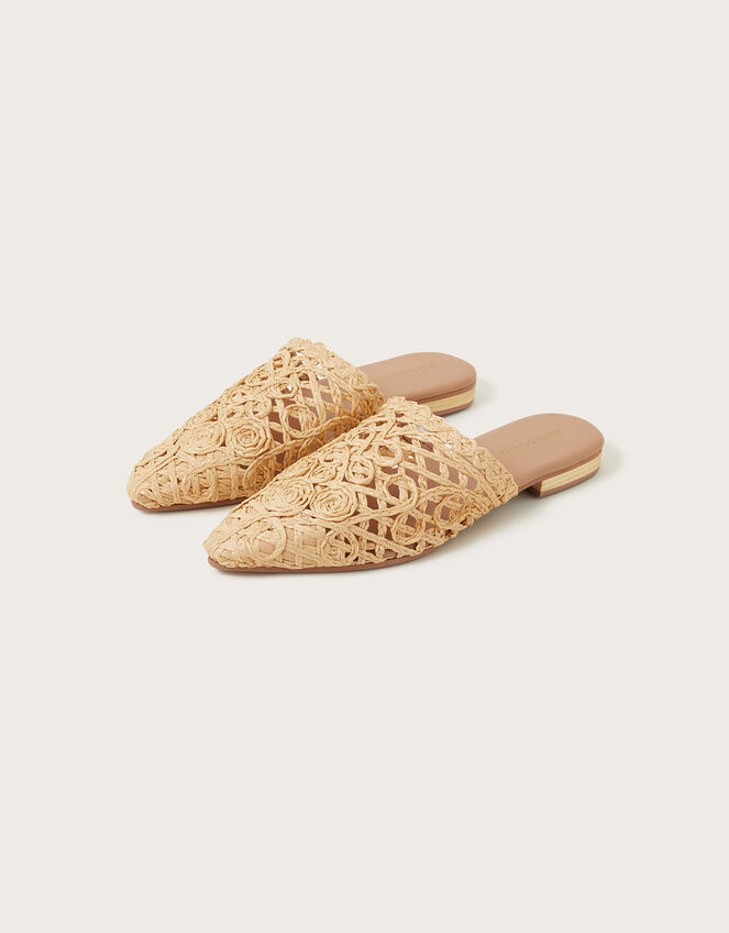 Pointed Toe Raffia Mules, Natural (NATURAL), large