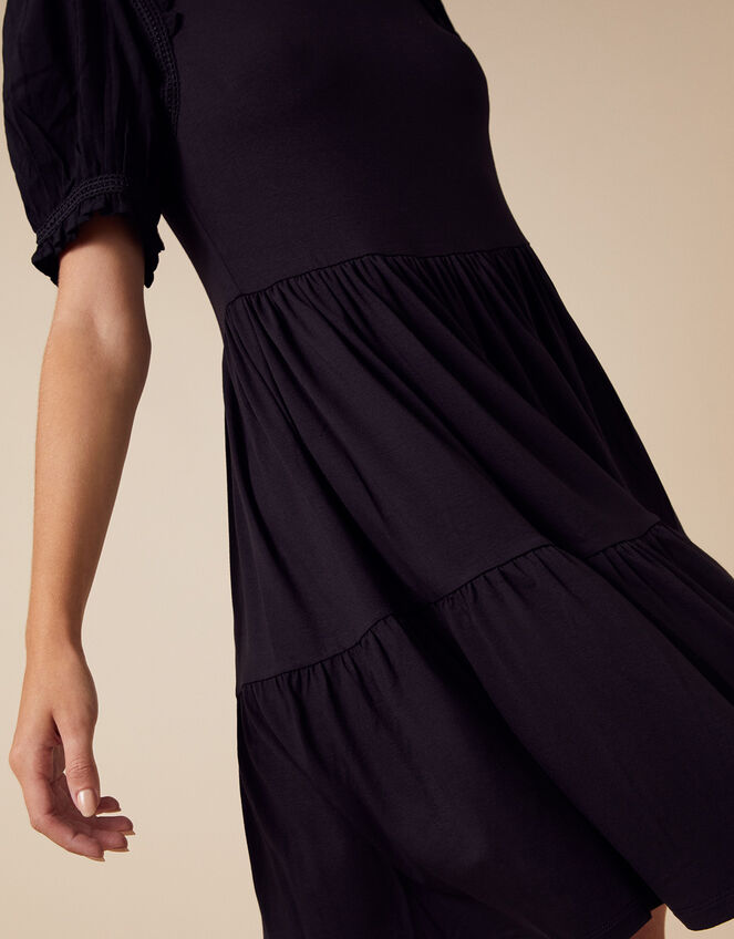 Woven Sleeve Jersey Smock Dress with LENZING™ ECOVERO™, Black (BLACK), large