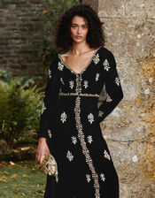 Vanessa Velvet Embellished Dress, Black (BLACK), large