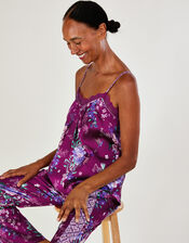 Floral Satin Pyjama Cami Top in Recycled Polyester, Red (BERRY), large
