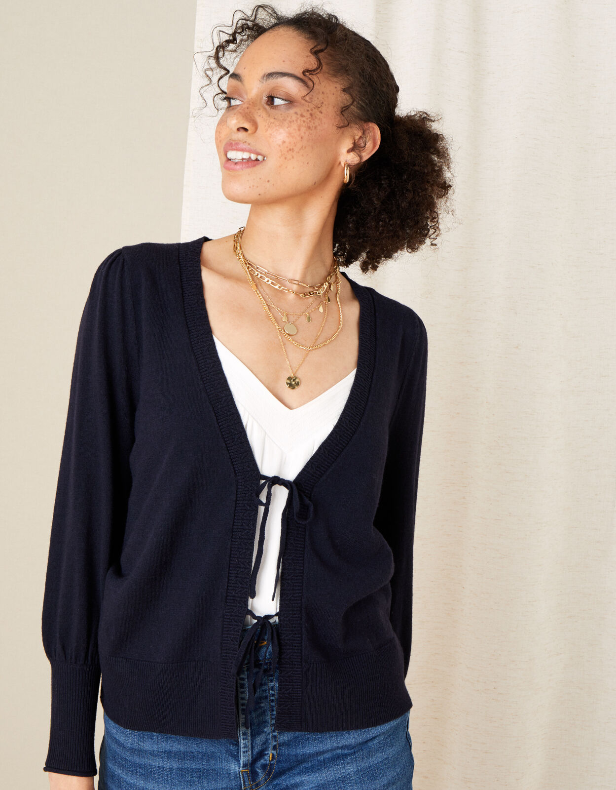 Tie Front Cardigan Blue Cardigans Monsoon UK