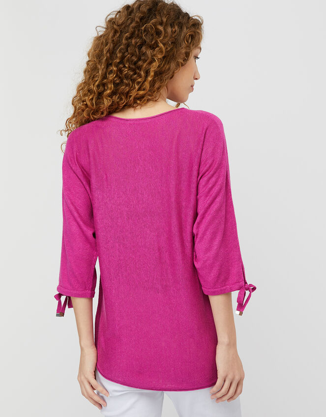 Tie Sleeve Knit Jumper in Linen Blend, Pink (PINK), large