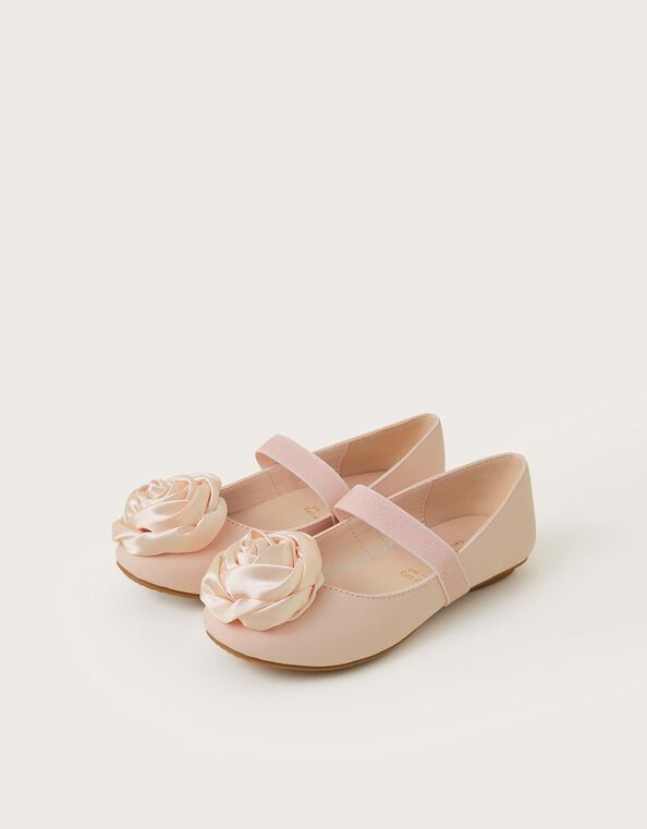 Satin Rosette Ballet Flats, Pink (PINK), large