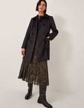 Lottie Velvet Trim Double Breasted Coat, Black (BLACK), large