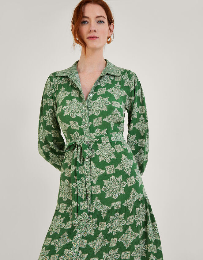 Fernanda Geometric Print Midi Dress in LENZING™ ECOVERO™ Green | Day ...