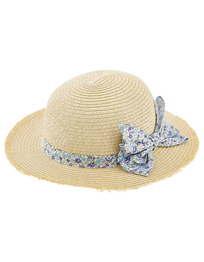 Baby Elsie Floral Bow Floppy Hat, Natural (NATURAL), large