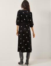 Erin Floral Lace Velvet Midi Dress, Black (BLACK), large