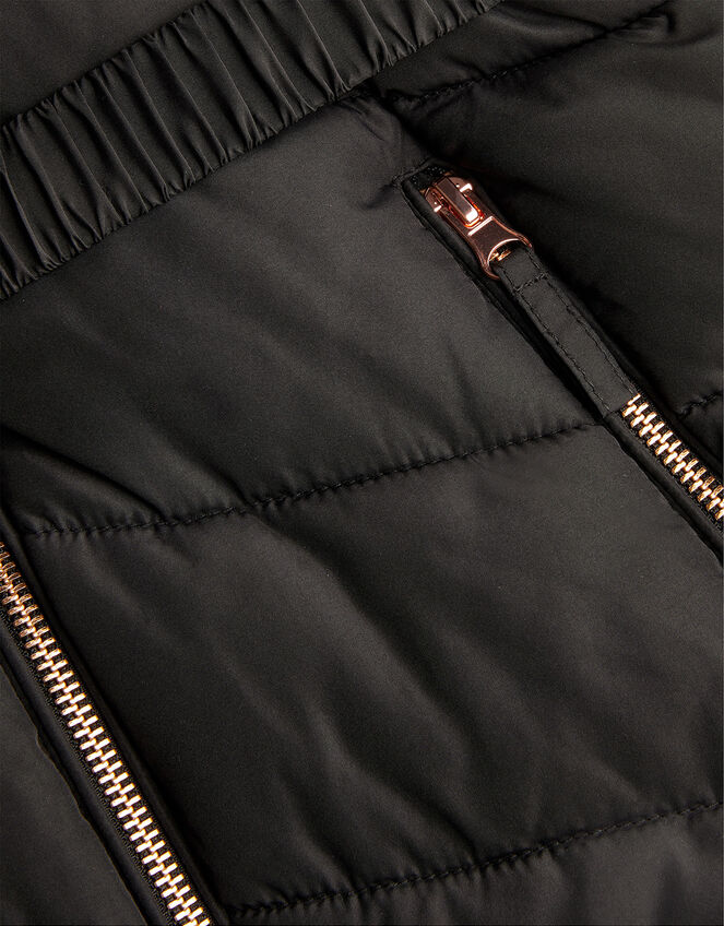 Belted Faux Fur Hooded Coat, Black (BLACK), large