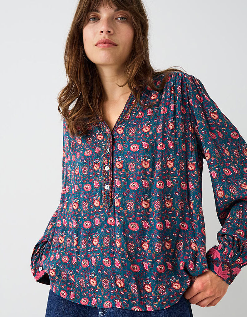 East Lyza Floral Top Teal