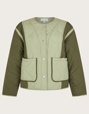 Lulu Two-Tone Quilted Jacket, Green (KHAKI), large