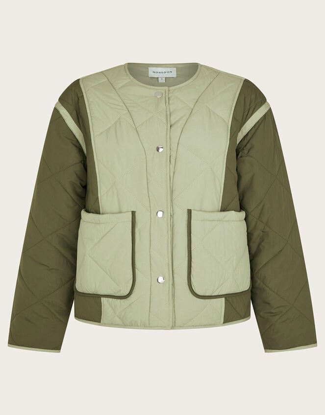 Lulu Two-Tone Quilted Jacket, Green (KHAKI), large