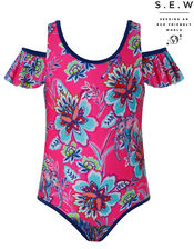 Karly Floral Cold-Shoulder Swimsuit with Recycled Polyester, Pink (PINK), large