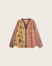 East Loran Patch Print Crinkle Cotton Top, Multi (MULTI), large