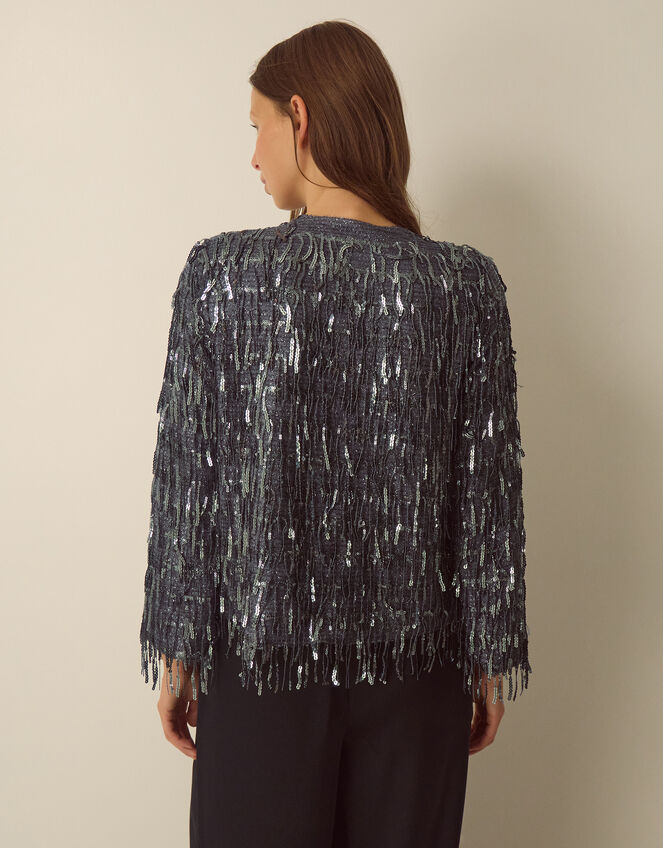 Sabia Velvet Bow Sequin Jacket, Dark Silver (GUNMETAL), large