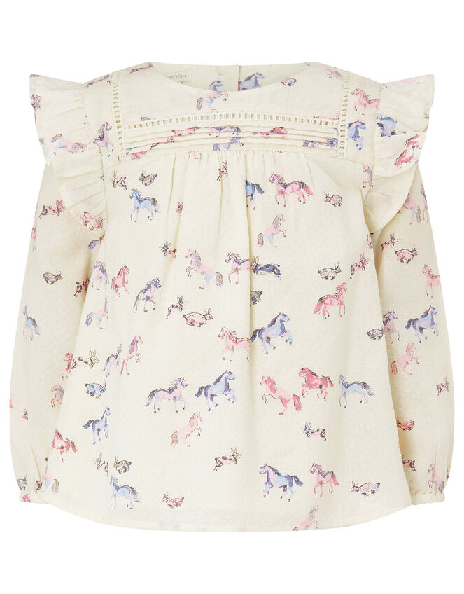 Baby Horse Blouse and Leggings Set in Organic Cotton, Ivory (IVORY), large