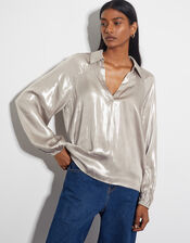 Lillie Metallic Collar Blouse, Natural (CHAMPAGNE), large