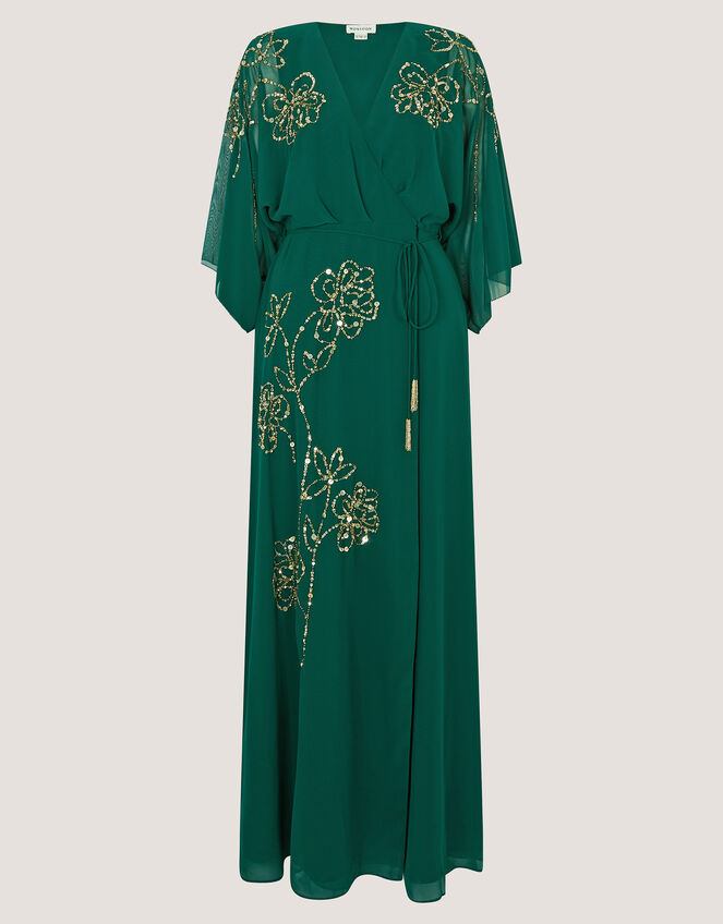 Skyla Floral Embellished Maxi Wrap Dress Green