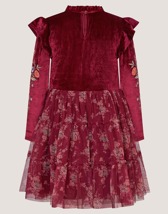 Floral Velvet Disco Dress, Red (BURGUNDY), large