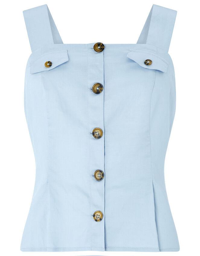 Bryony Cami in Linen Blend, Blue (BLUE), large