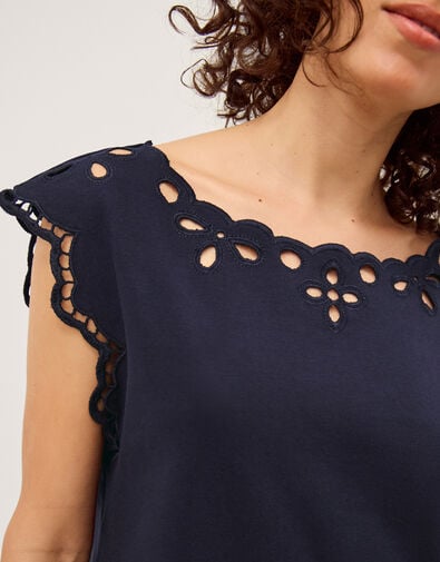 Gaia Floral Cutwork Top, Blue (NAVY), large