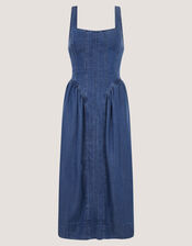 Delia Square Neck Denim Midi Dress, Blue (DENIM BLUE), large