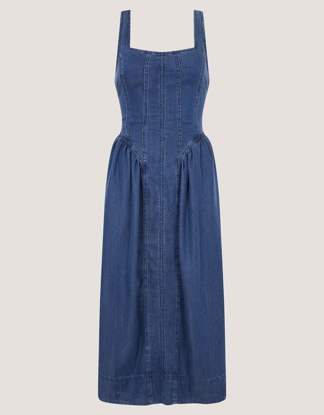 Delia Square Neck Denim Midi Dress, Blue (DENIM BLUE), large