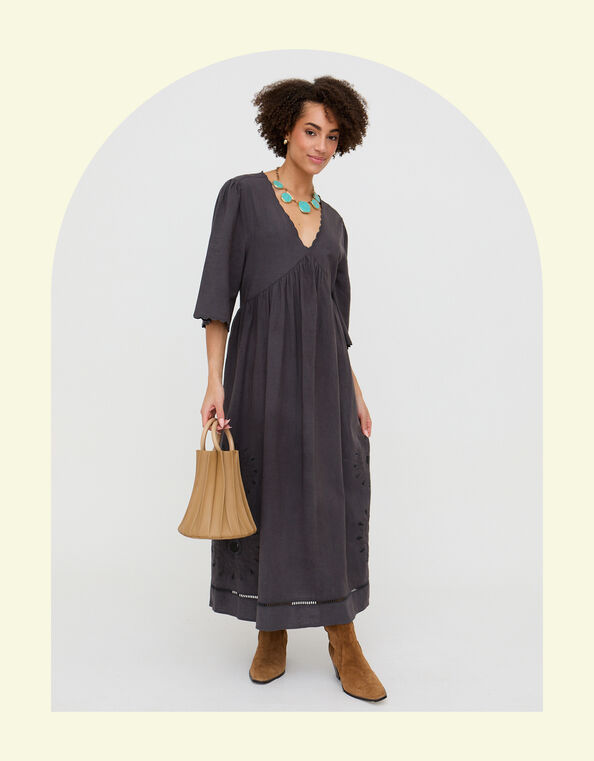 Raffya Ibiza Cutwork Midi Dress, Grey (GREY), large