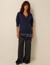 Lilah Lace Trim Jumper, Blue (NAVY), large