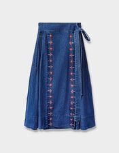 East Marion Denim Wrap Embroidered Skirt, Blue (DENIM), large
