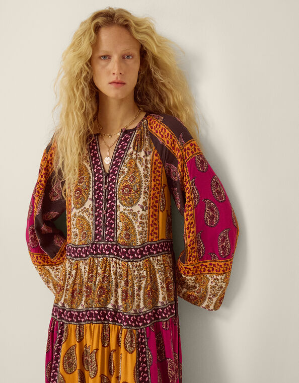 Magdalena Paisley Print Midi Dress, Red (BERRY), large