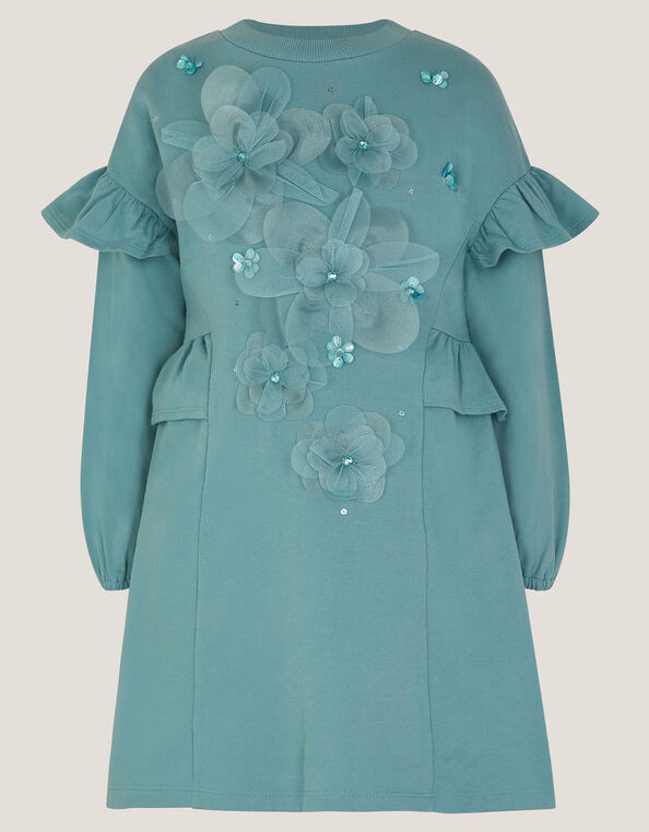 Floral Appliqué Sweatshirt Dress, Green (GREEN), large