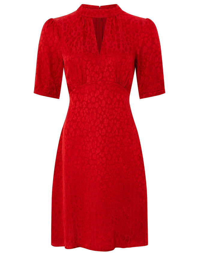 Tia Jacquard Midi Dress, Red (RED), large