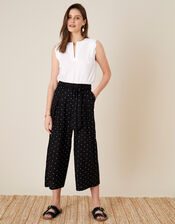 Pindot Scallop Crop Trousers, Black (BLACK), large
