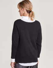 Slash Zip Detail Jumper with LENZING™ ECOVERO™ , Black (BLACK), large