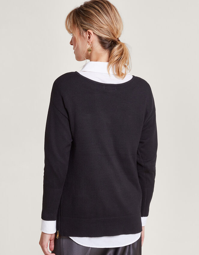 Slash Zip Detail Jumper with LENZING™ ECOVERO™ , Black (BLACK), large