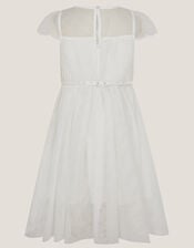 Gracia Embroidered Yoke Tulle Dress, Ivory (IVORY), large