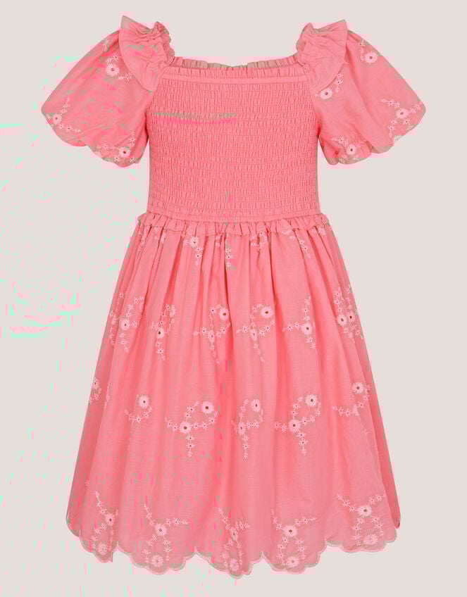 Embroidered Puff Sleeve Smocked Dress, Pink (PINK), large