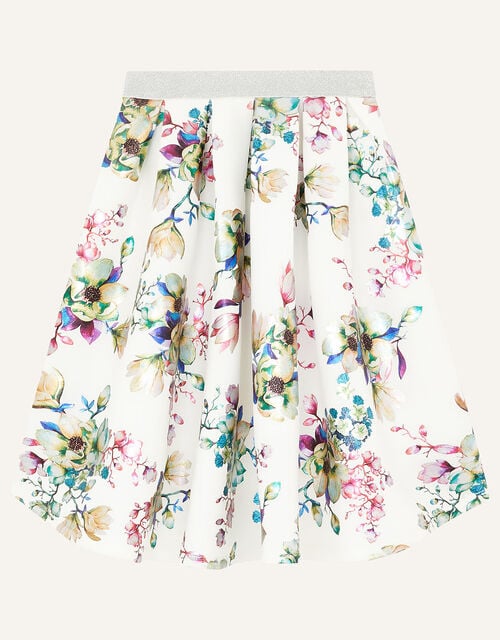 Chiffon Top and Floral Scuba Skirt Set, Ivory (IVORY), large